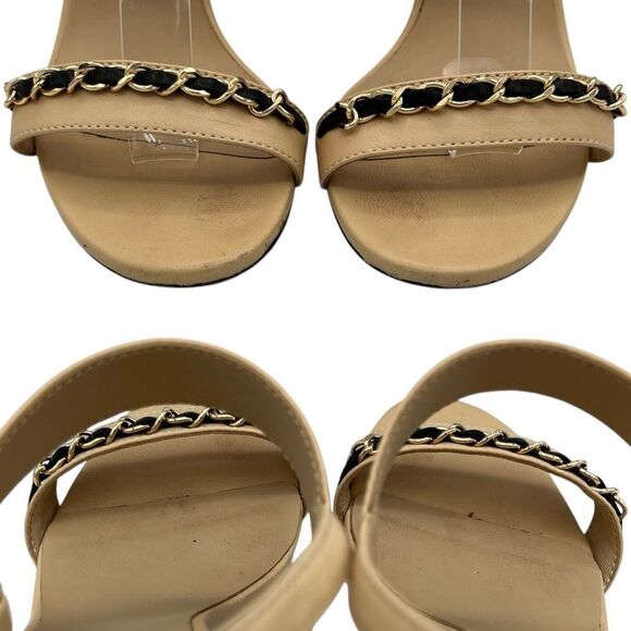 Chanel Beige Leather Open Toe Chain Heeled Slingback Sandals - Picture 9 of 9